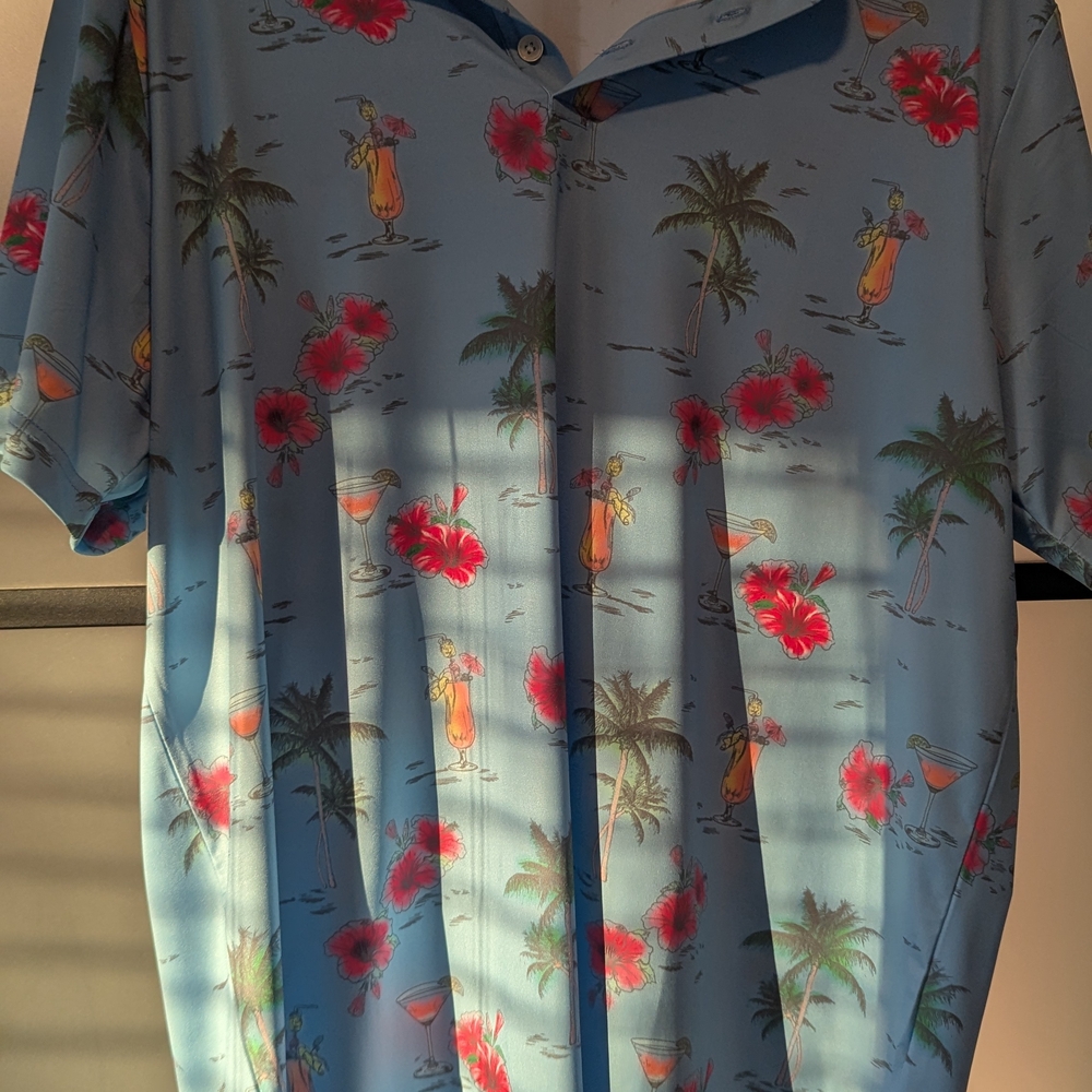 Men's Blue Tropical Print Golf Shirt